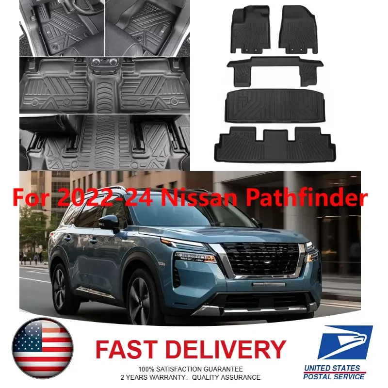 

3D 3Rows Floor Mats + Cargo Liner For 2022~2024 Nissan Pathfinder 7 Passengers All Weather Trunk Mat Waterproof Carpet Anti-Slip