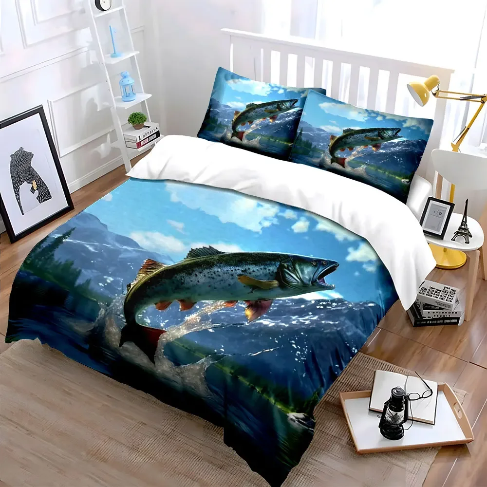 Fishing Gear Set Outdoor Adventure Multiple sizes kid's and adults' bedroom Exquisite 3PC bedding set, gift