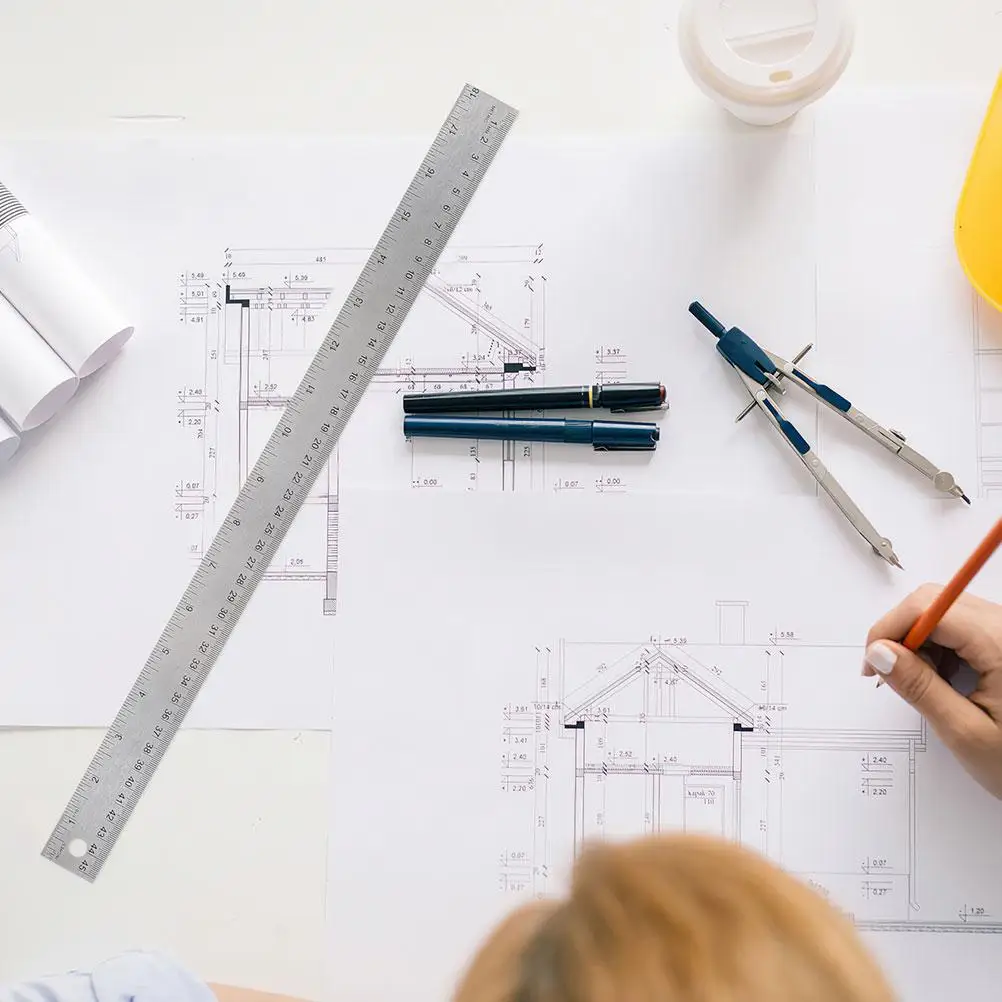 Cork Ruler Soft Backing Stainless Steel Measuring Rulers Ruler With Inches Centimeters Portable Accurate Students Drawing