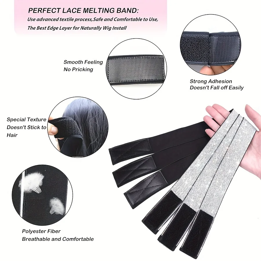 1/3Pcs Elastic Band for Wig Edges Wrap Band, Leopard Print+Black+Silvery, Lace Melting Band for Wrap to Lay Edges Adjustable Wig