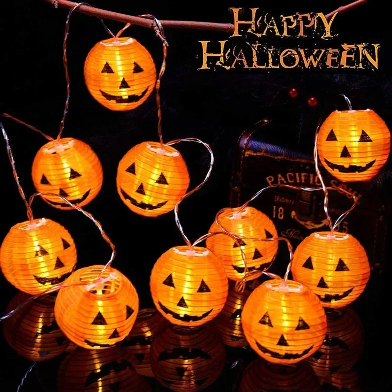 LED Halloween Orange Pumpkin Lantern String Lights Halloween Decoration for  Home bar Horror Props Halloween Party Supplies