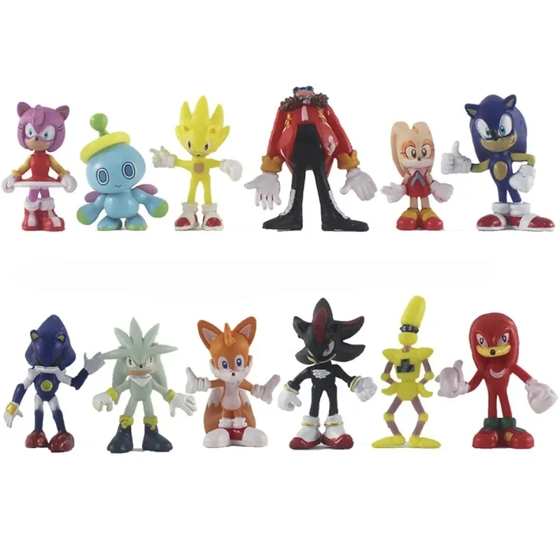 

New 12Pcs/Set Mini Cute Sonic Character Toy Hedgehog Shadow Tail Anime Figure Model Dolls Children Animal Toy Birthday Gift