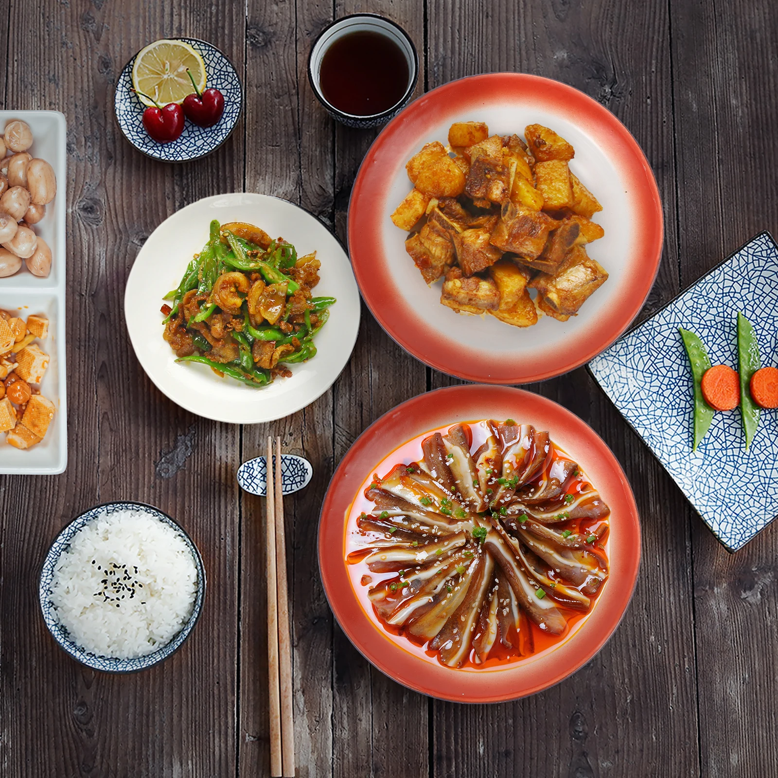 

3pcs Thickened Steamed Food Plates Iron Enamel Serving Tray For Kitchen Dining Chinese Style Snack Plate Fruit Dessert Holder