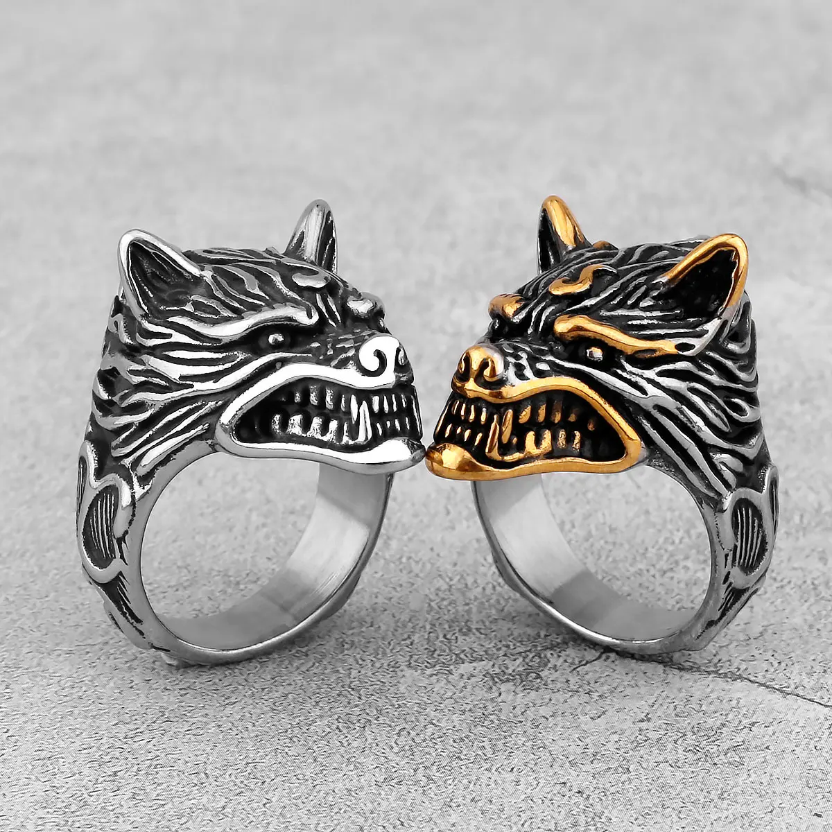 Vintage Ancient Forest Wolf Head Ring for Mens Gold Color Never Fade Viking Gothic Steampunk Hip Hop Carved Animals Gift Jewelry