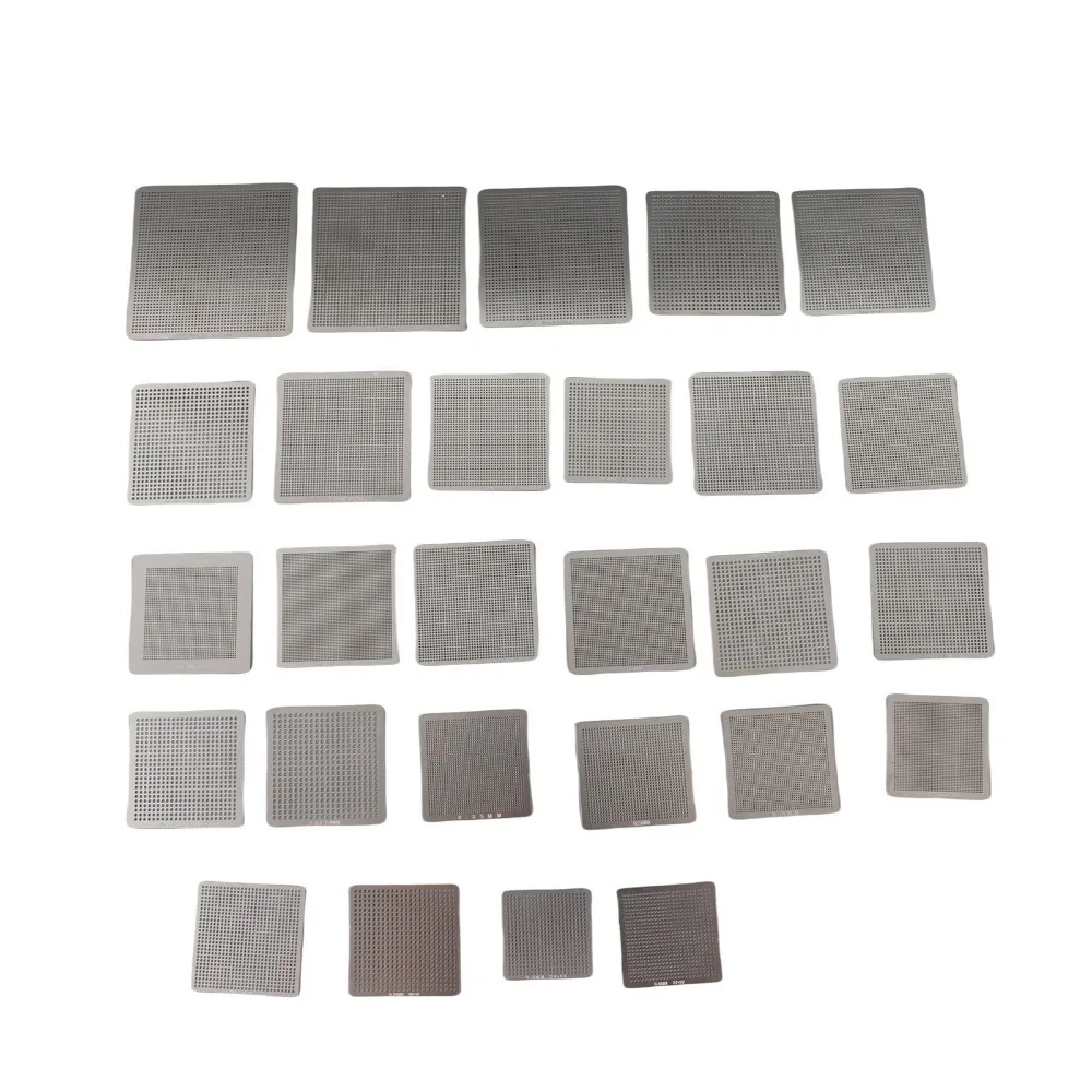 27 Pcs Directly Heat BGA Reballing Stencils Steel Mesh Stainless Steel BGA Template BGA Stencil Kit for Laptop CPU Repair
