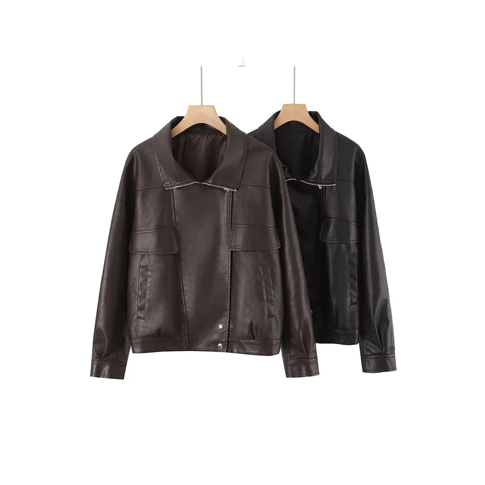 

Autumn new women's clothing American retro style loose casual leather jacket short jacket jacket