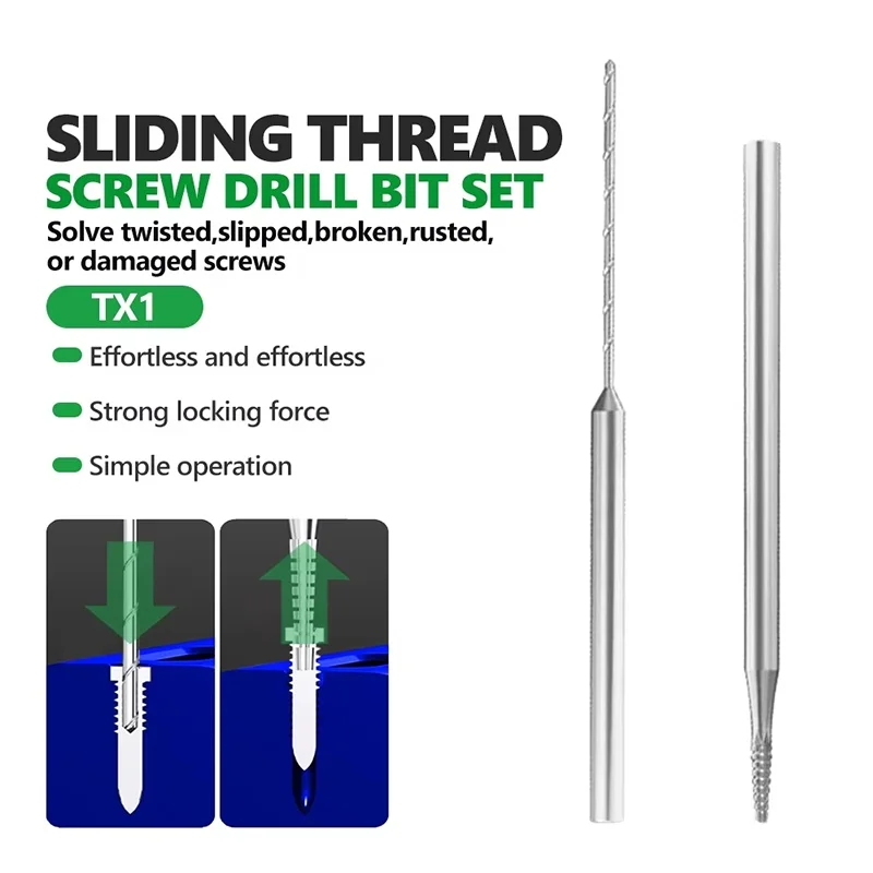 2Pcs Extra Hard Alloy Sliding Drill Bit Stripped Screw Extractor For Precision Electronics Repair Work Quick Removal Hand Tool
