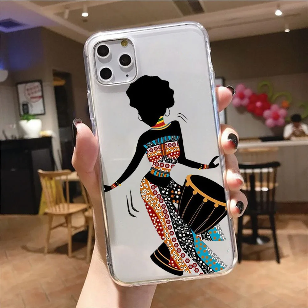 Cartoon South Africa Woman Phone Case For  iPhone 12 11 13 Pro Max Mini 11Pro XR X XS MAX 7 8 Plus Cover Clear Shockproof Fundas