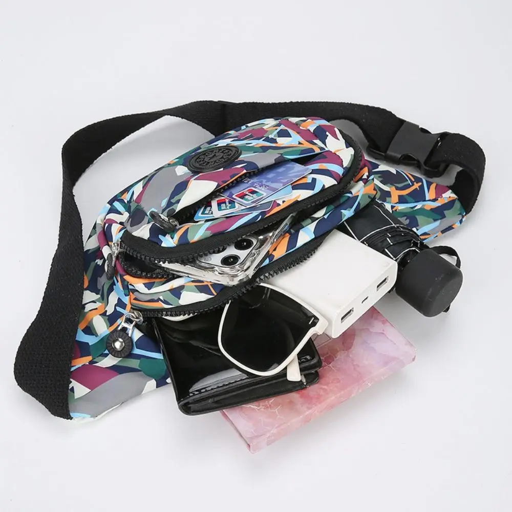 Fashion Flower Pattern Waist Bag Waterproof Multi-Pocket Chest Bag Nylon Large Capacity Fanny Pack