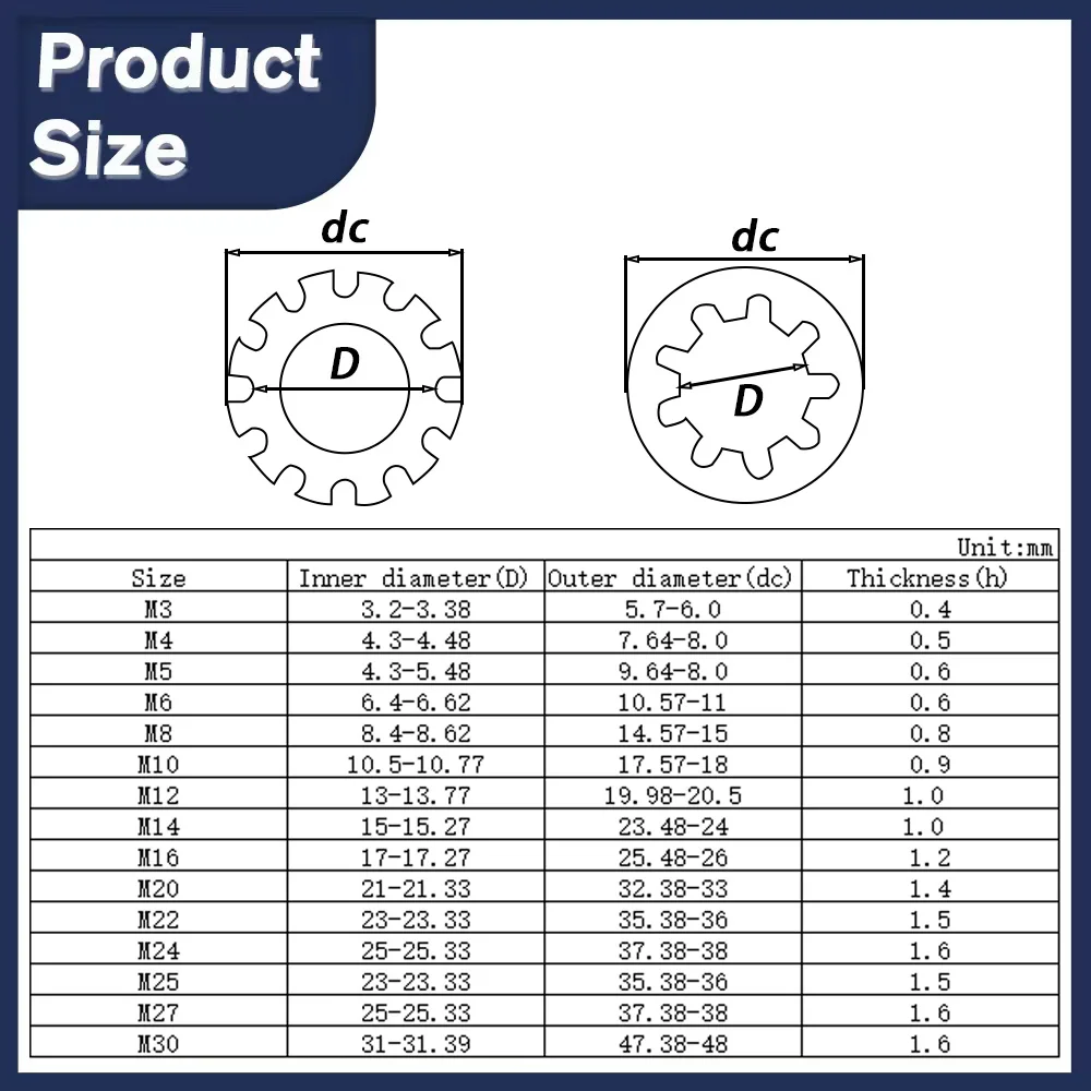 304 Stainless Steel External Internal Serrated Lock Washer Star Toothed Lock Spacer Gasket M2 M2.5 M3 M4 M5 M6 M8 M10 M12M14-M30