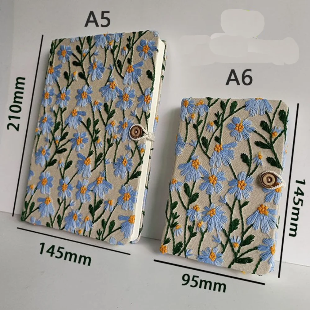 A5 A6 Embroidery Flower Notebook Portable Handbook with Button Student Diary High-Value Simple Notebook for Students Gifts