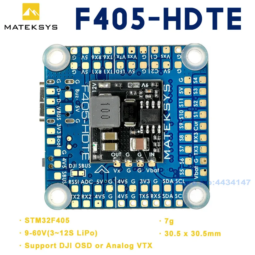 

MATEK F405-HDTE F4 Flight Controller STM32F405 Built-in Dual BEC Baro OSD Blackbox For DJI Or Analog VTX FPV RC Freestyle Drone