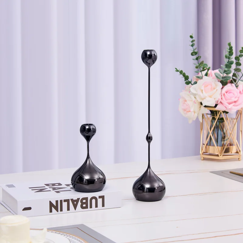 European Light Luxury Metal Water Drop Silver Candle Holder, Home Living Room Dining Table Decor