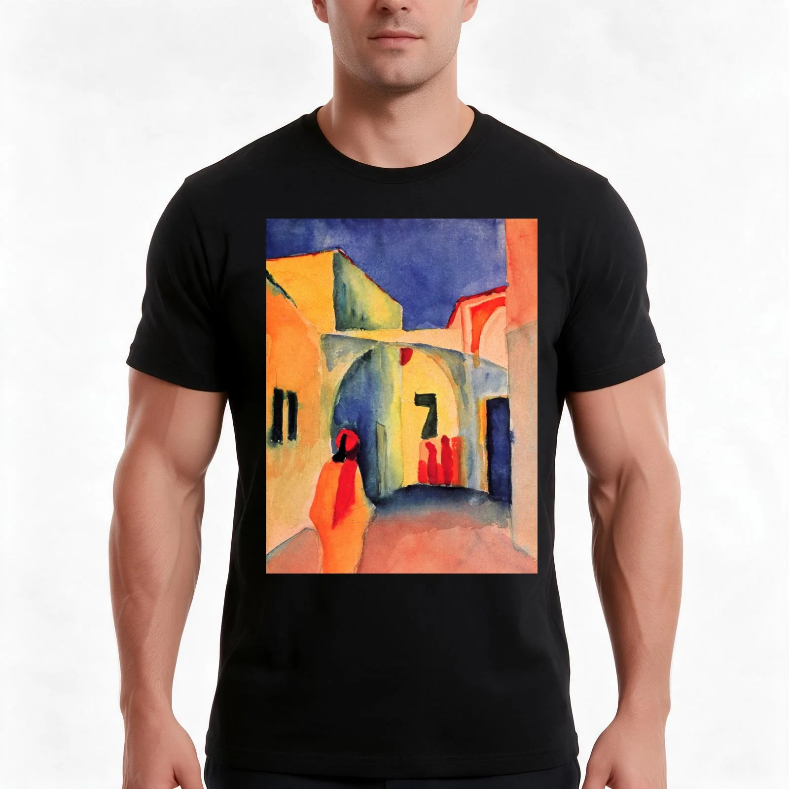 Vintage August MackeView into a Lane 1914 T-Shirt, Summer Casual Cotton Tee, Oversized Streetwear Tops, Vintage Graphic Print
