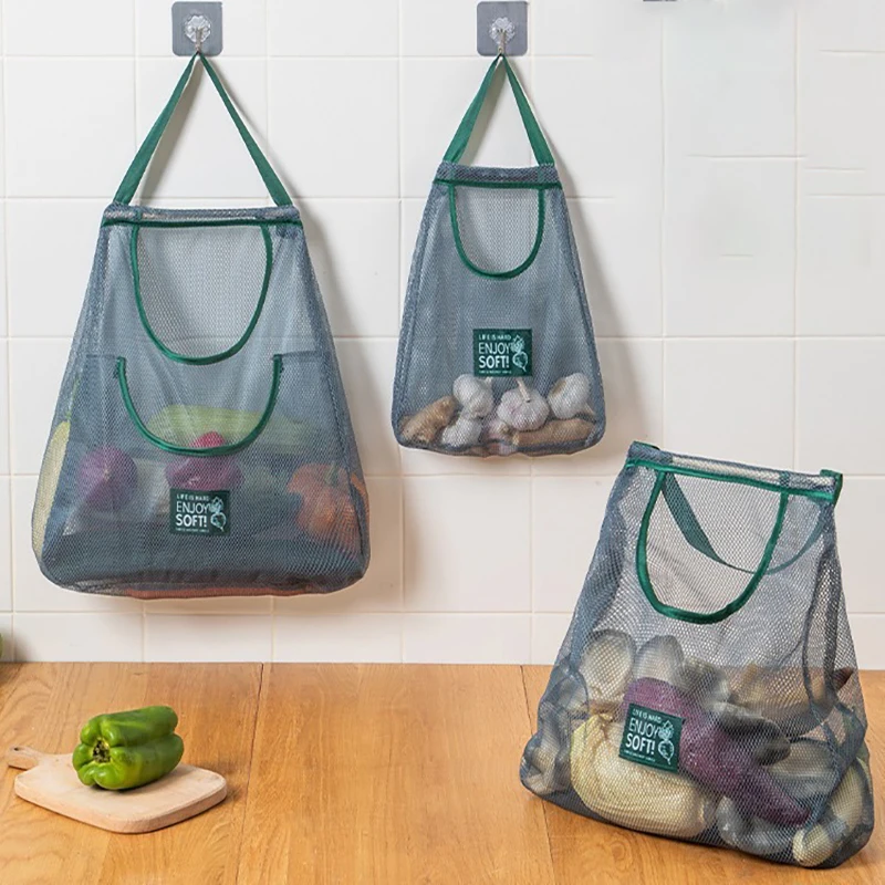 

Reusable Storage Bags Breathable Kitchen Hanging Mesh Bag Home Fruit Vegetable Storage Bag For Ginger Garlic Potatoes Organize