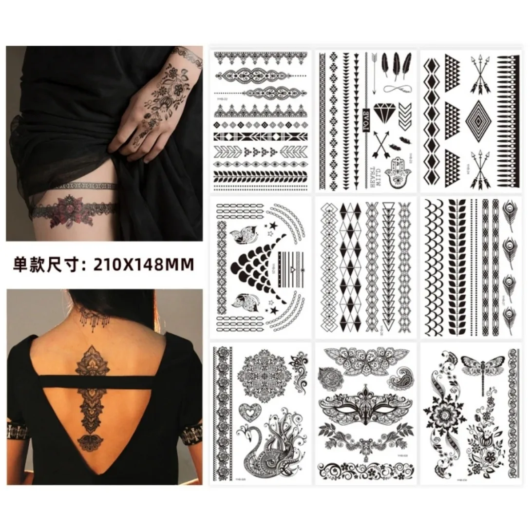 1Ps Black Lace Temporary Tattoos Transfer Stickers Waterproof and Environmentally Friendly Tattoo Stickers Fake Tattoo for Woman