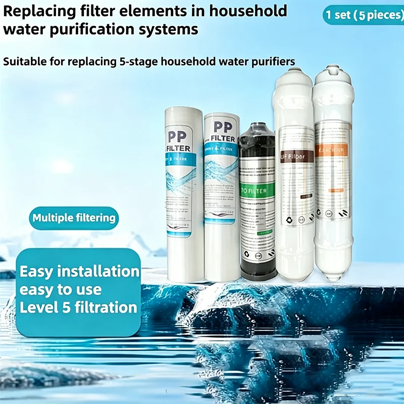 Small 5-Stage Water Purifier Filter Set, Easy Install & Replace for Under Sink Water Systems