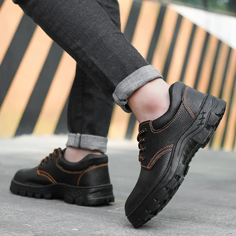 أحذية عمل جلدية مقاومة للماء للرجال، أحذية رياضية مضادة للسحق والثقب، أحذية أمان خارجية برؤوس فولاذية للرجال