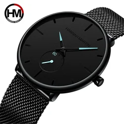 Hannah Martin Men's Watch Japan Movement Simple Business Quartz Stainless Steel Mesh Belt Waterproof Men's Watch Birthday Gift