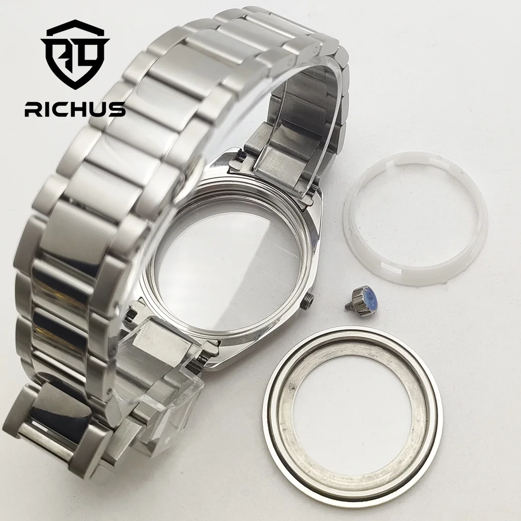 RICHUS NH35 Case 41mm Silver Watch Case Sapphire Glass Fit NH34 NH35 NH36 ETA2836 Miyota8215-DG  Movement