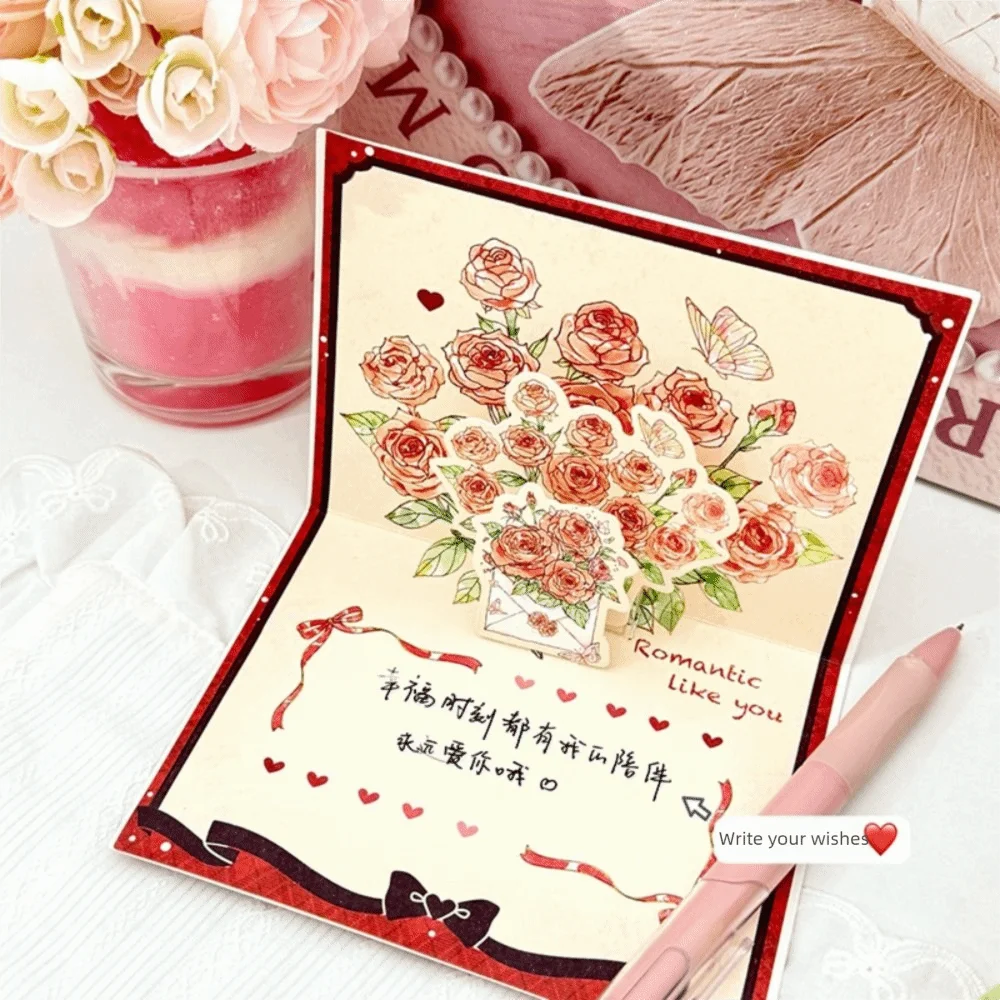 

Surprised 3D Greeting Card Rose with Envelope Thank You Cards Pop Up Love Valentine's Day Card Wedding Invitations