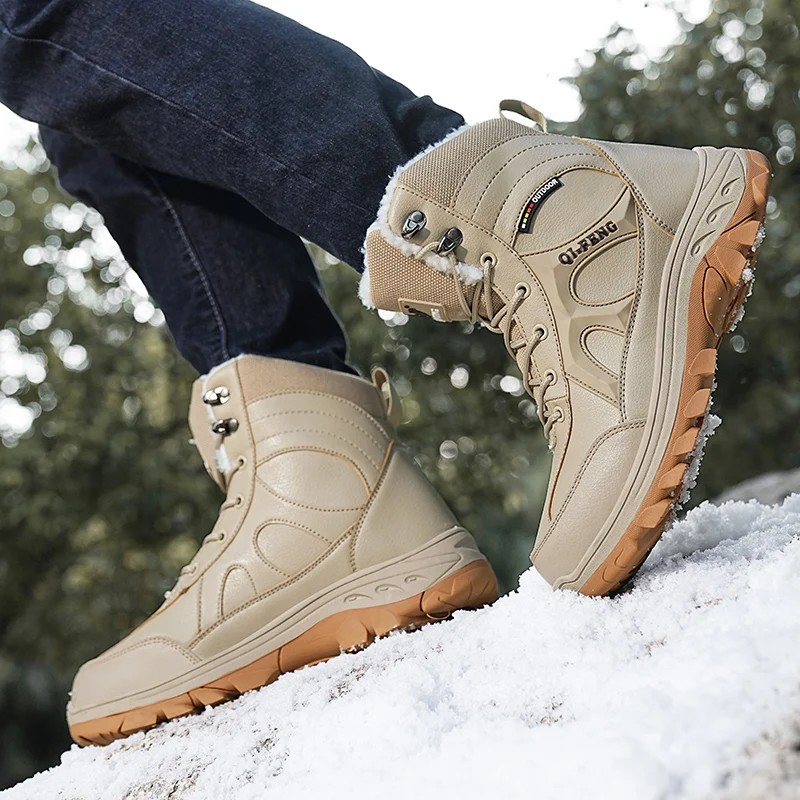 New Warm Plush Snow Boots Men Lace Up Casual High Top Men\'s Boots Waterproof Winter Boots Anti-Slip Ankle Boots Army Work Boots