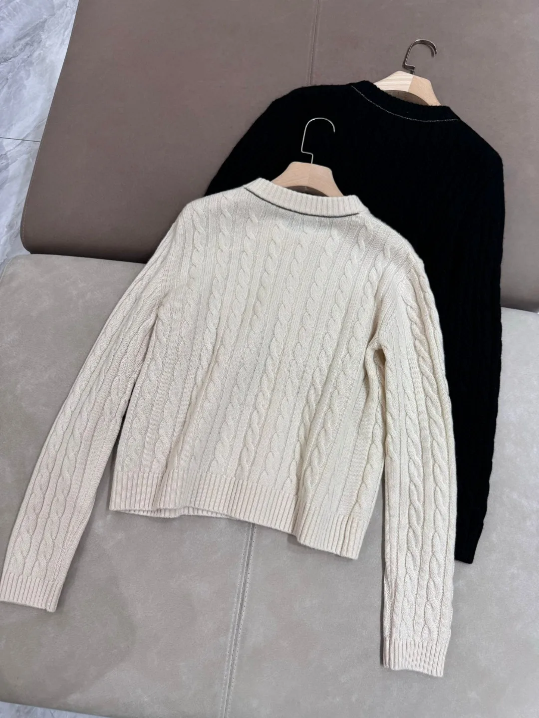 Autumn Winter B*C Women's Cable Cashmere Cardigan Beaded Knitte Long-sleeved Sweater