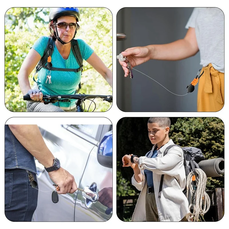 พวงกุญแจแบบยืดหดได้มี3แพ็คที่ใส่ป้ายสายคล้องคอแบบคลิปหดได้ทนทานที่ใส่กุญแจ