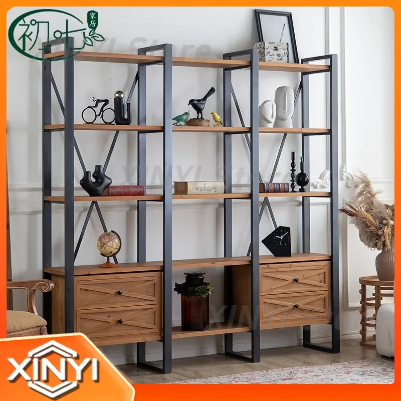 Industrial Style Live Stream Background Display Shelf for Studio Home Office for Wood Bookshelf Tavern Floor Standing Shelf