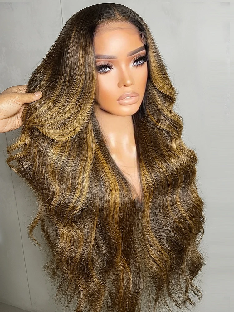 

4/27 Body Wave 13x4 Lace Frontal Highlight Wig Human Hair Brazilian 180 Density 30 Inch Ombre Blonde Colored Human Hair Wigs