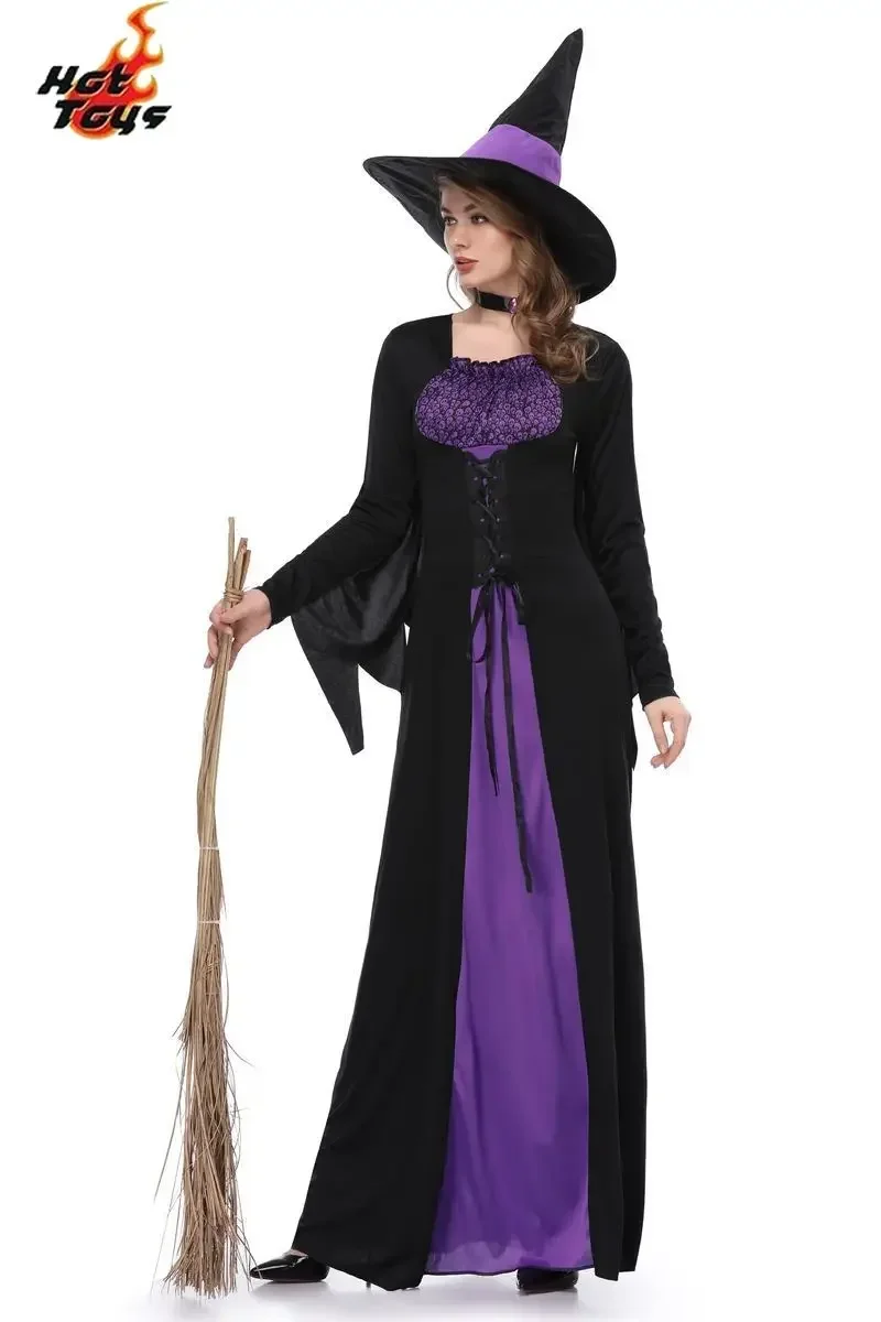 Costume de Sorcière d'Halloween Violet pour Adulte, Robe de Spectacle, Cosplay, Carnaval, ix
