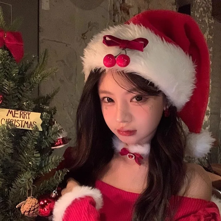 الكرز مول النبيذ الأحمر عيد الميلاد الغلاف الجوي الأصلي القوس لطيف الأحمر عيد الميلاد قبعة الكبار الديكور صور الدعائم #3