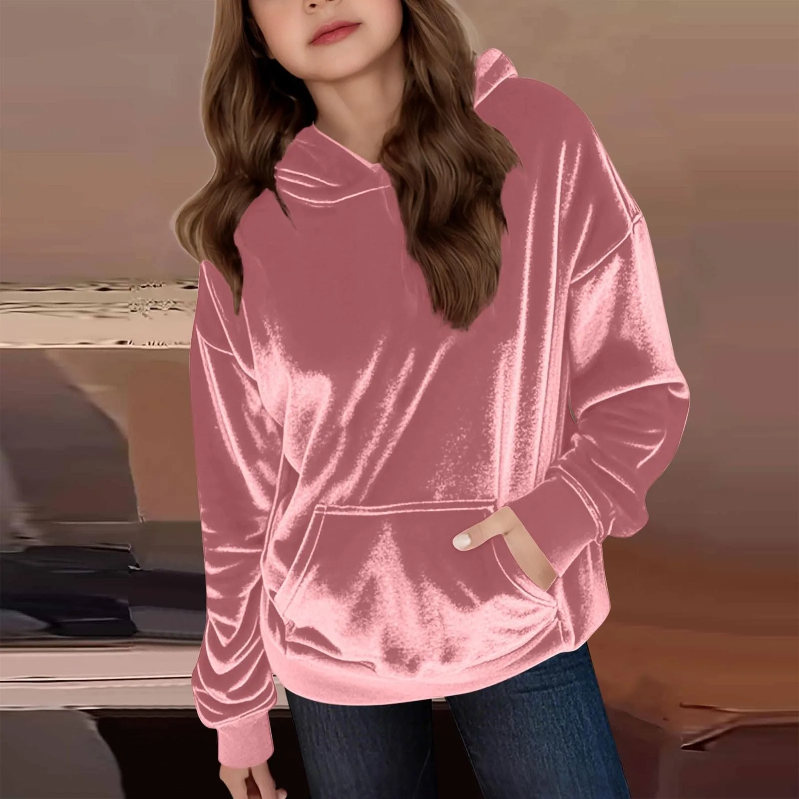 

Fashion Teen Girls Velvet Hoodies Winter Vintage Long Sleeve Hooded Sweatshirts Children Girls Causal Athletic Pullover Tops
