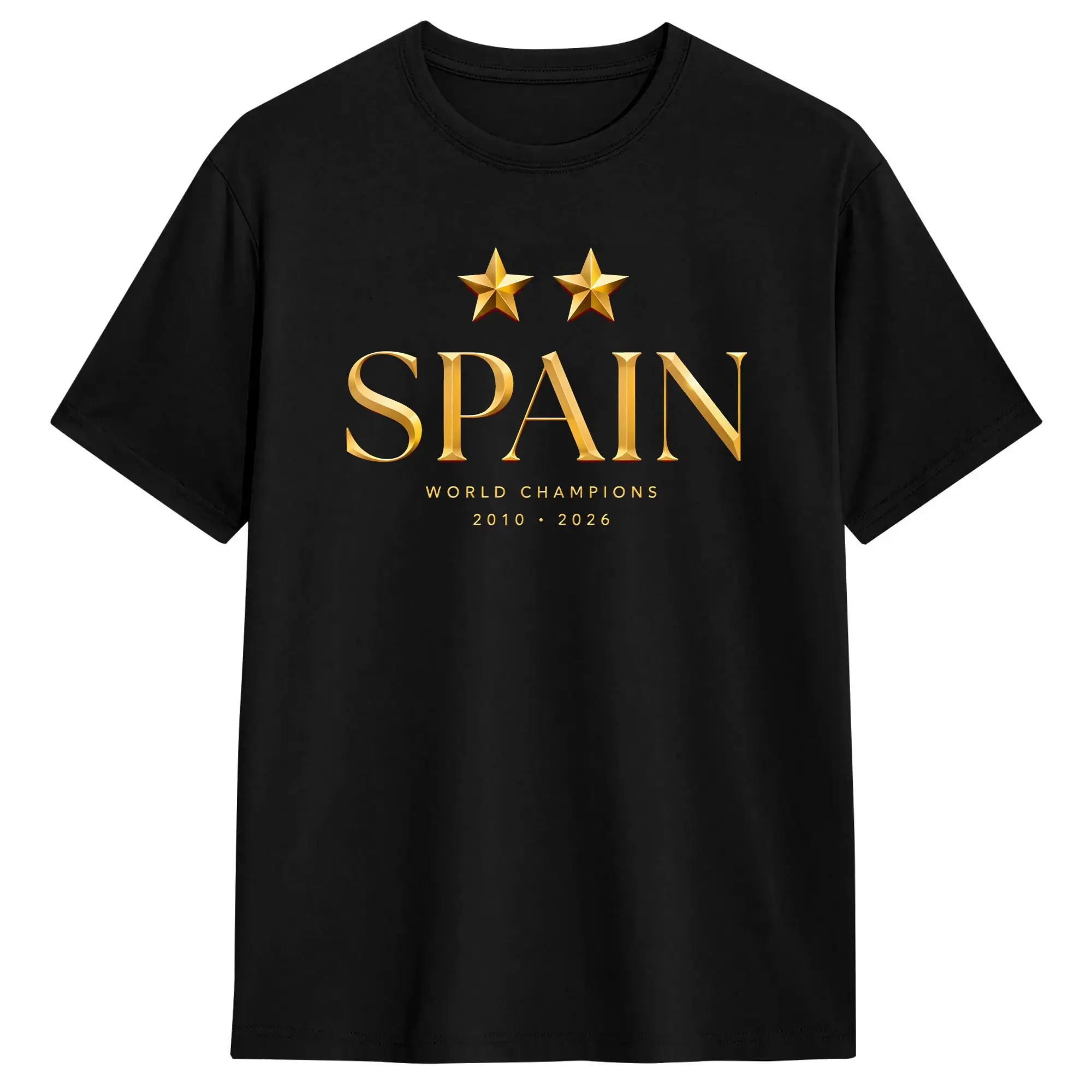 T-shirt Homme 2026 Champion du Monde Espagne Deux Étoiles 100% Coton Mode pour Hommes T-shirts Col Rond Manches Courtes Vêtements