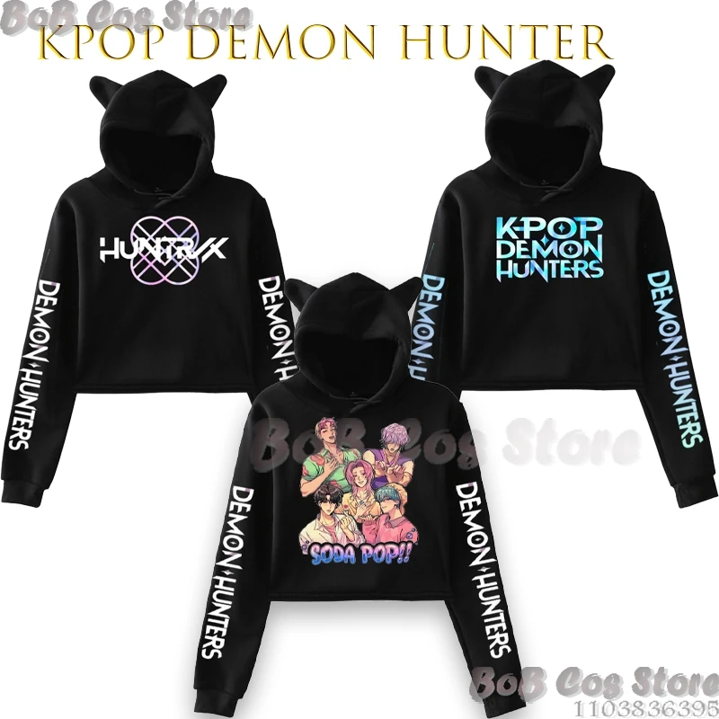 

KP OPDemo NHunters Crop Saja Boys Soda Pop Rumi Zoe Top Hoodie Women Kawaii Cat Ear Harajuku Cropped Sweatshirt Cosplay Costume