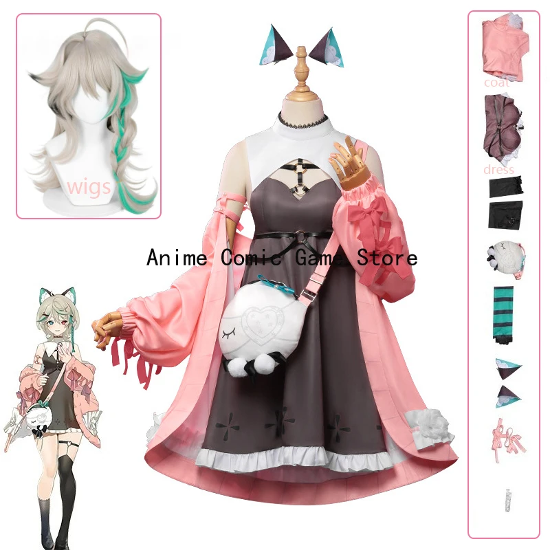 

В НАЛИЧИИ Airi Косплей Аниме VTuber Hololive Косплей Костюм Парик Платье Сумка Уши Полный комплект Наряды для Хэллоуина для женщин