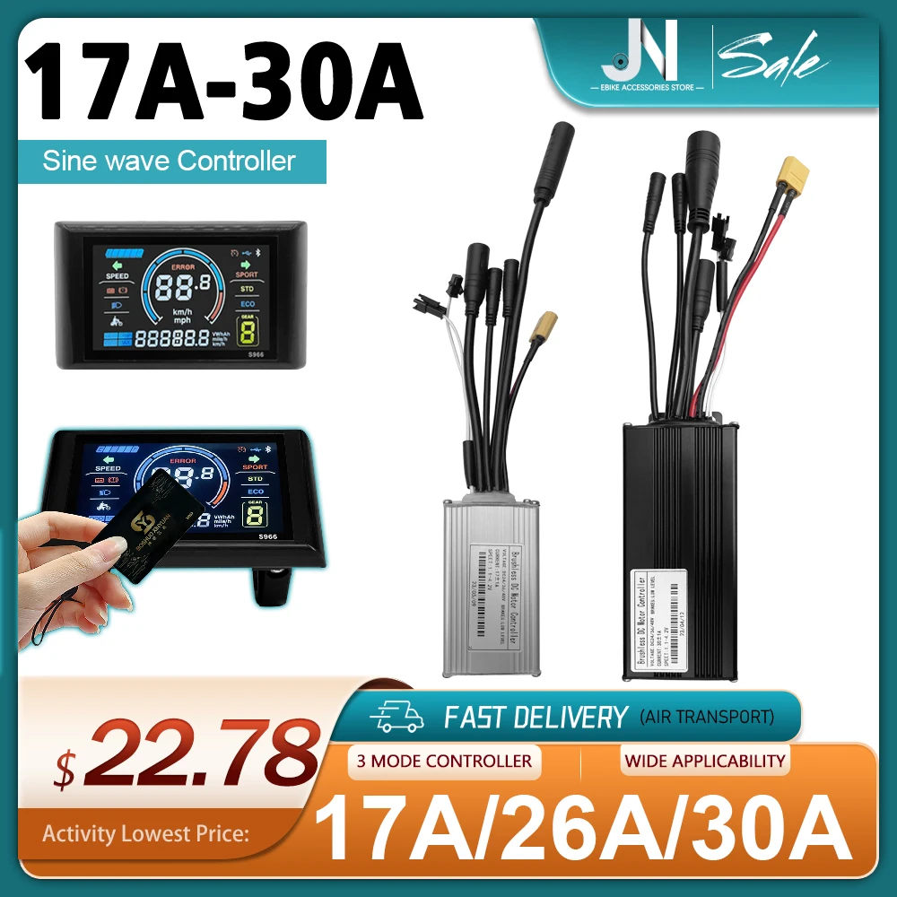 

Electric Bicycle Three-Mode 17-30A waterproof Plug without hall Sine Controller with LCD S966 NFC Display For 250W-1000W Motor