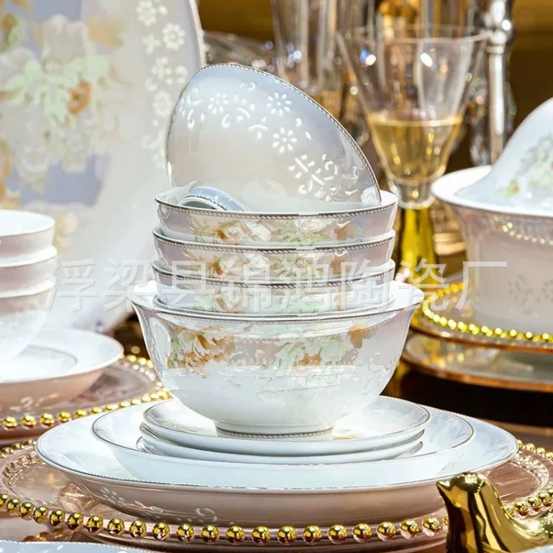 DSA Jingdezhen high temperature white porcelain bowls, plates, ceramic tableware whole set light luxury  household housewarming