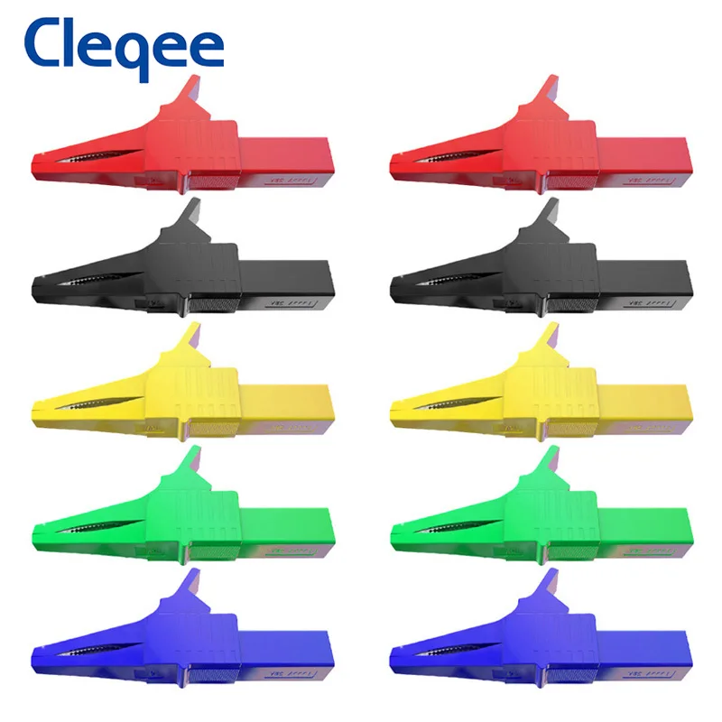 Cleqee P2003 10PCS Heavy Duty Alligator Clips with 4mm Banana Socket Insulated Crocodile Clamp Multimeter Test Clip 1000V 32A