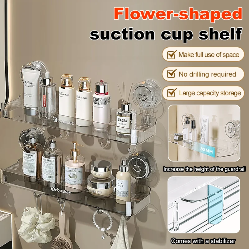 Suction cup shelf strong adsorption bathroom portable wall-mounted kitchen bathroom shelves hole-free storage racks