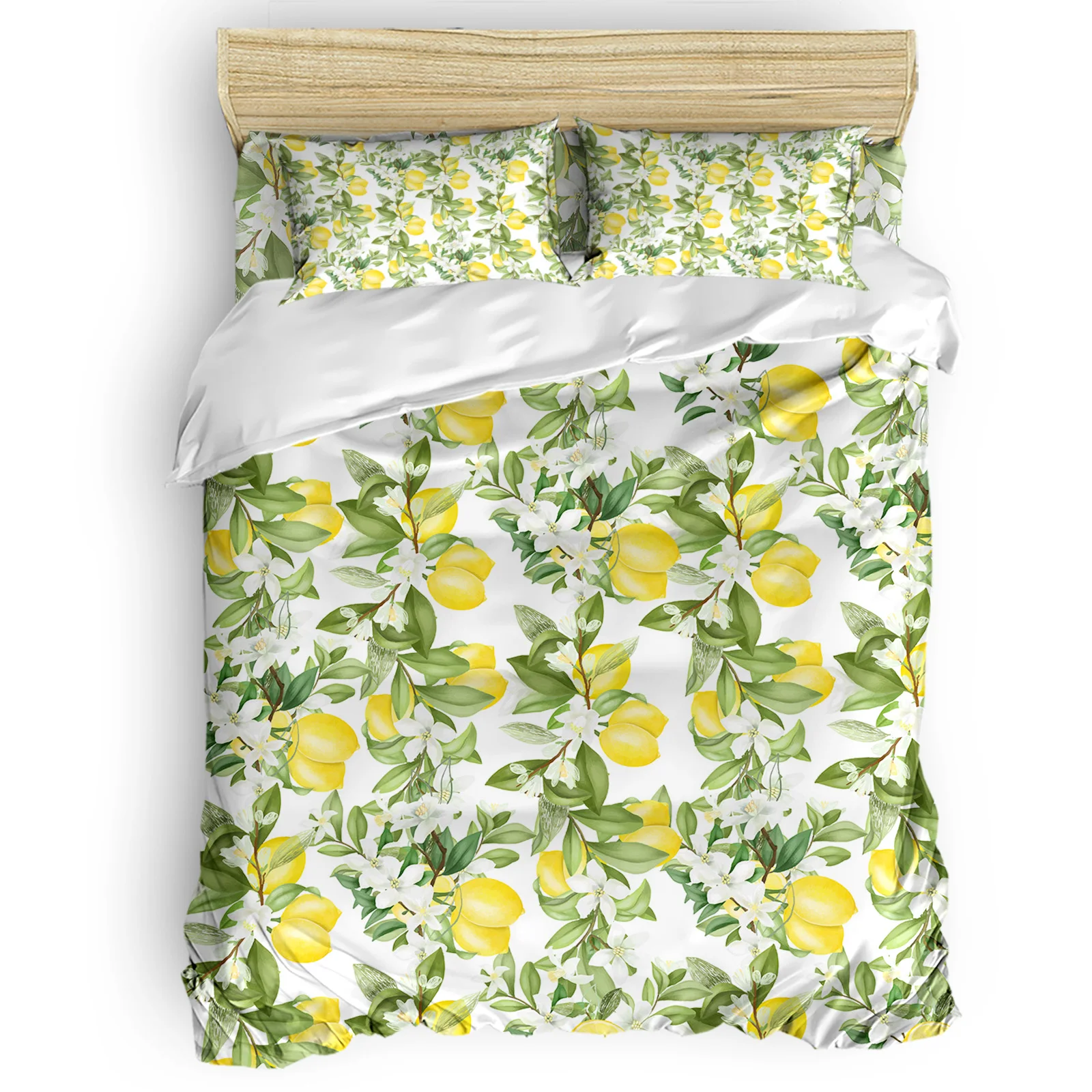

Summer Spring Lemon Leaves Flowers White Texture Comfortable Household Goods Bedroom Bed Luxury Duvet Cover 2/3/4 Pieces
