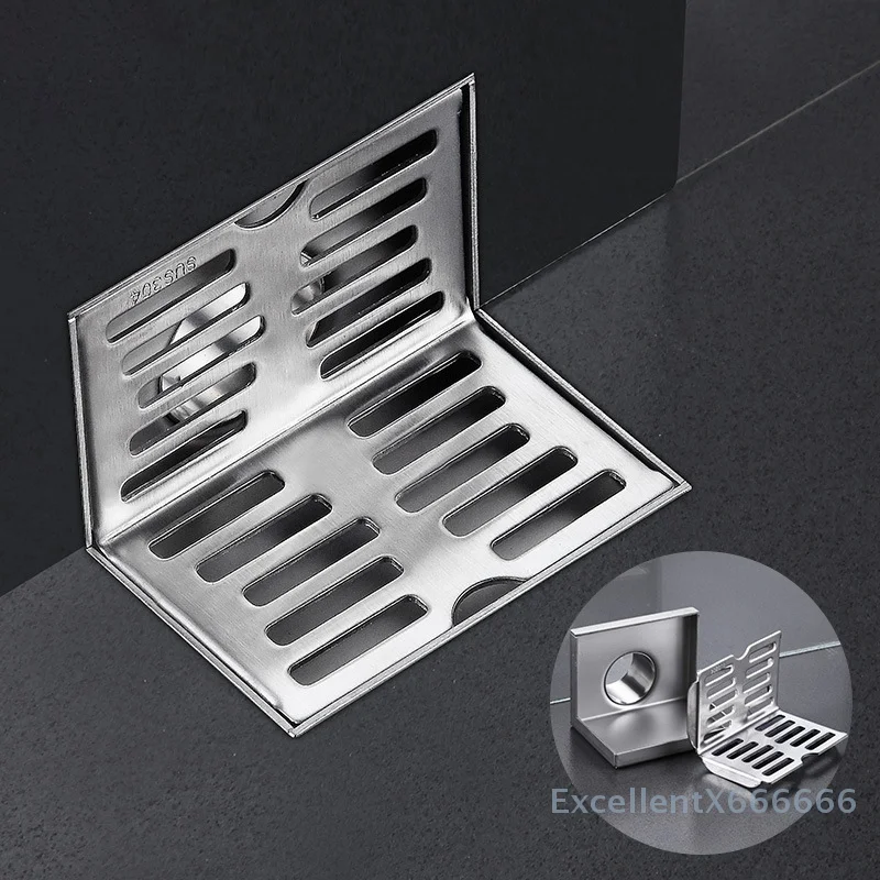 

Wall-Mounted Drainage Grate, Stainless Steel 304, Square-Shaped, Installed Next to Corner