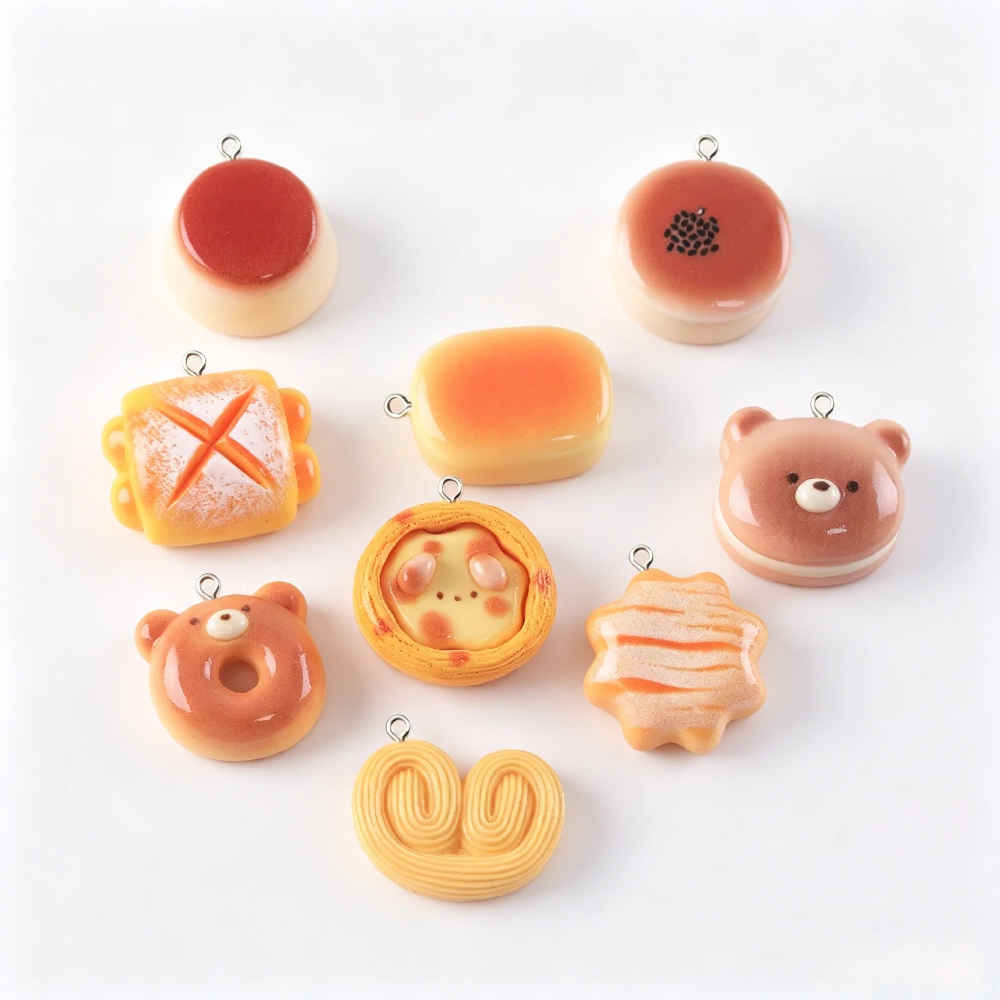 10Pcs Kawaii Fake Food Resin Pendants Mini Bread & Dessert Charms for DIY Jewelry Keychain Craft Accessories