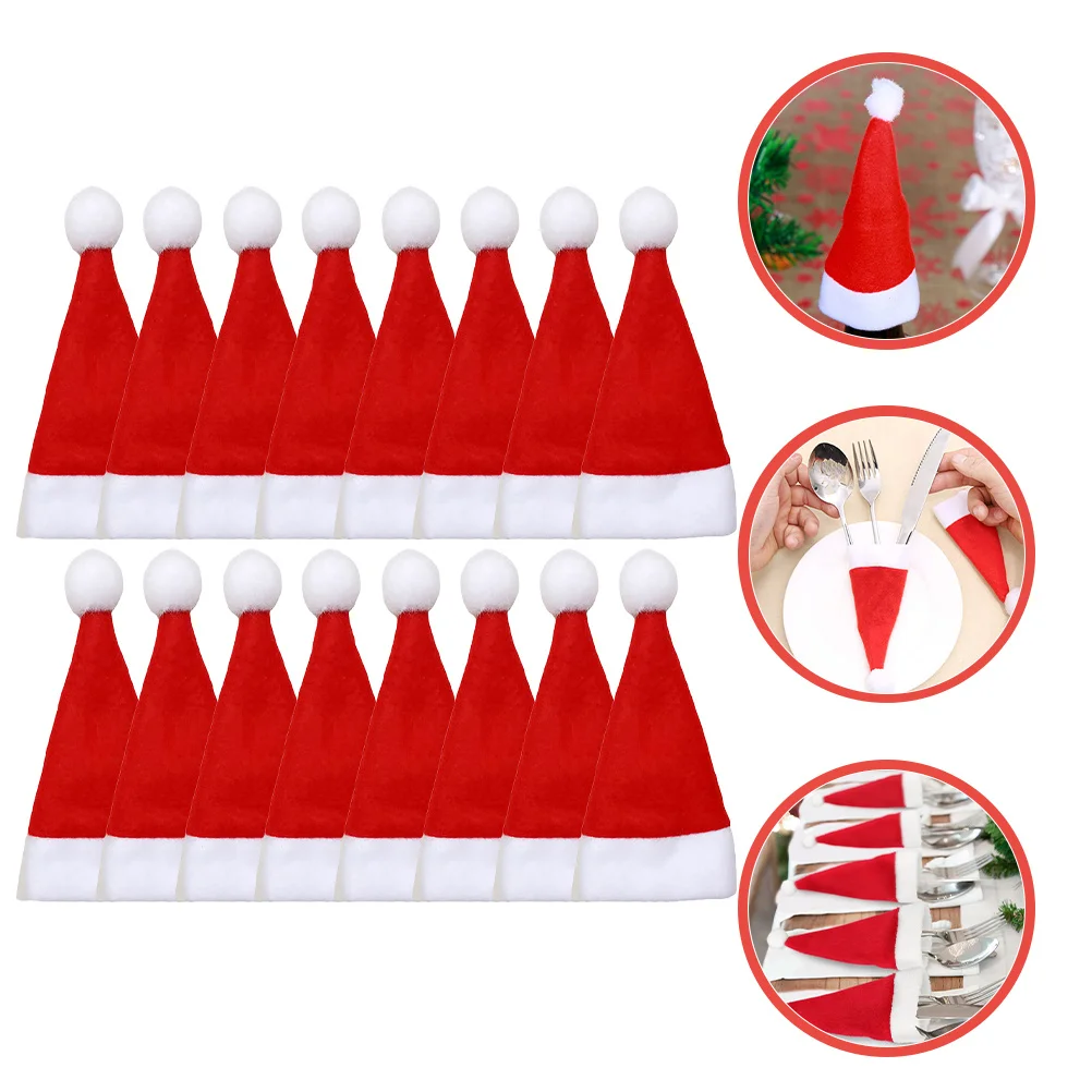 

25pcs Mini Christmas Hat Cutlery Covers For Wine Bottles Table Decorations Holiday Party Supplies Bar Tools Kitchen Bar