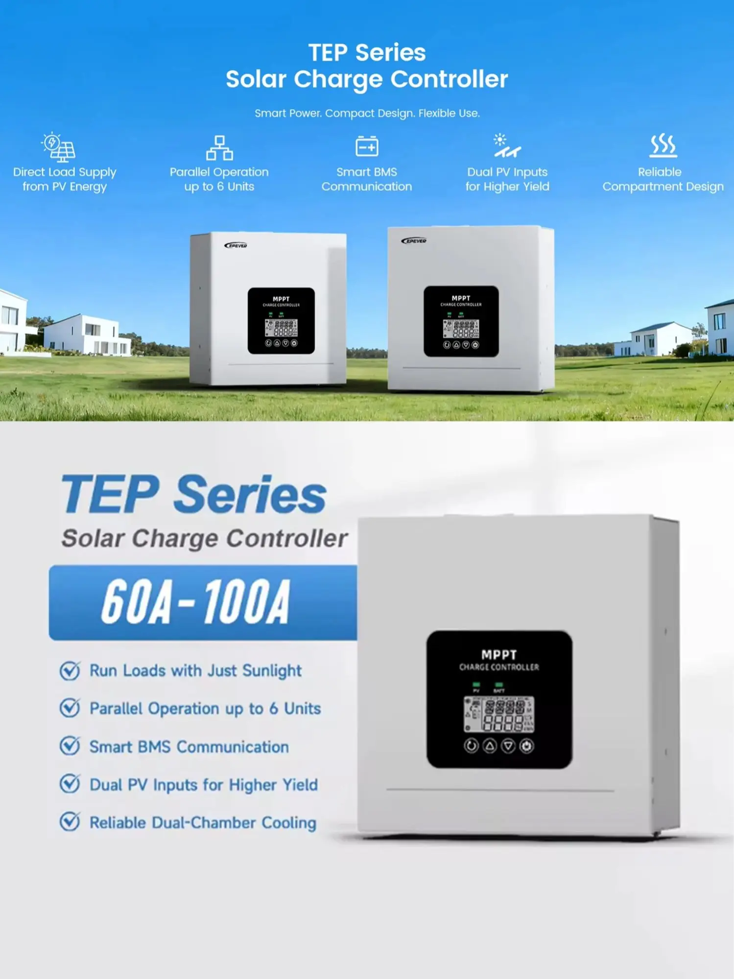 EPEVER 80A 100A MPPT Solar-Laderegler 12V 24V 48V DC Auto-Fit Lithium Ohne Batterie 150V 200V PV-Panel-Eingang EU-Lagerbestand