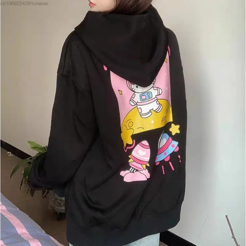 Sanrio Hello Kitty Zipper Hooded Sweater Coat Women Yk2 Casual Couple Cardigan Hoodie Hip Hop Grunge Y 2k Fashion Tops Halloween