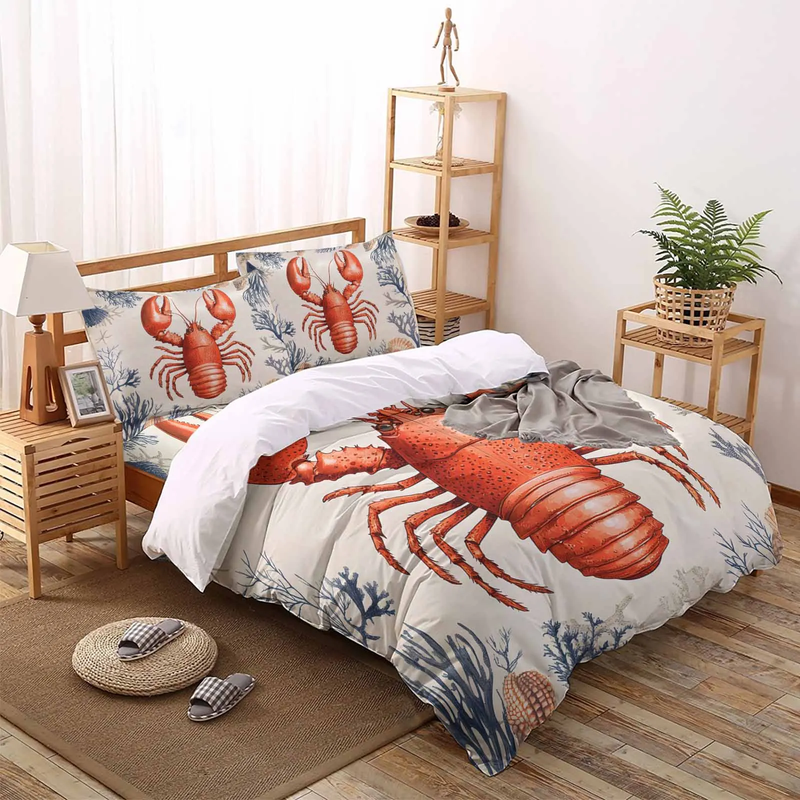 

Retro Ocean Lobster Comfortable Household Goods Bedroom Bed Luxury Duvet Cover 2/3/4 Pieces