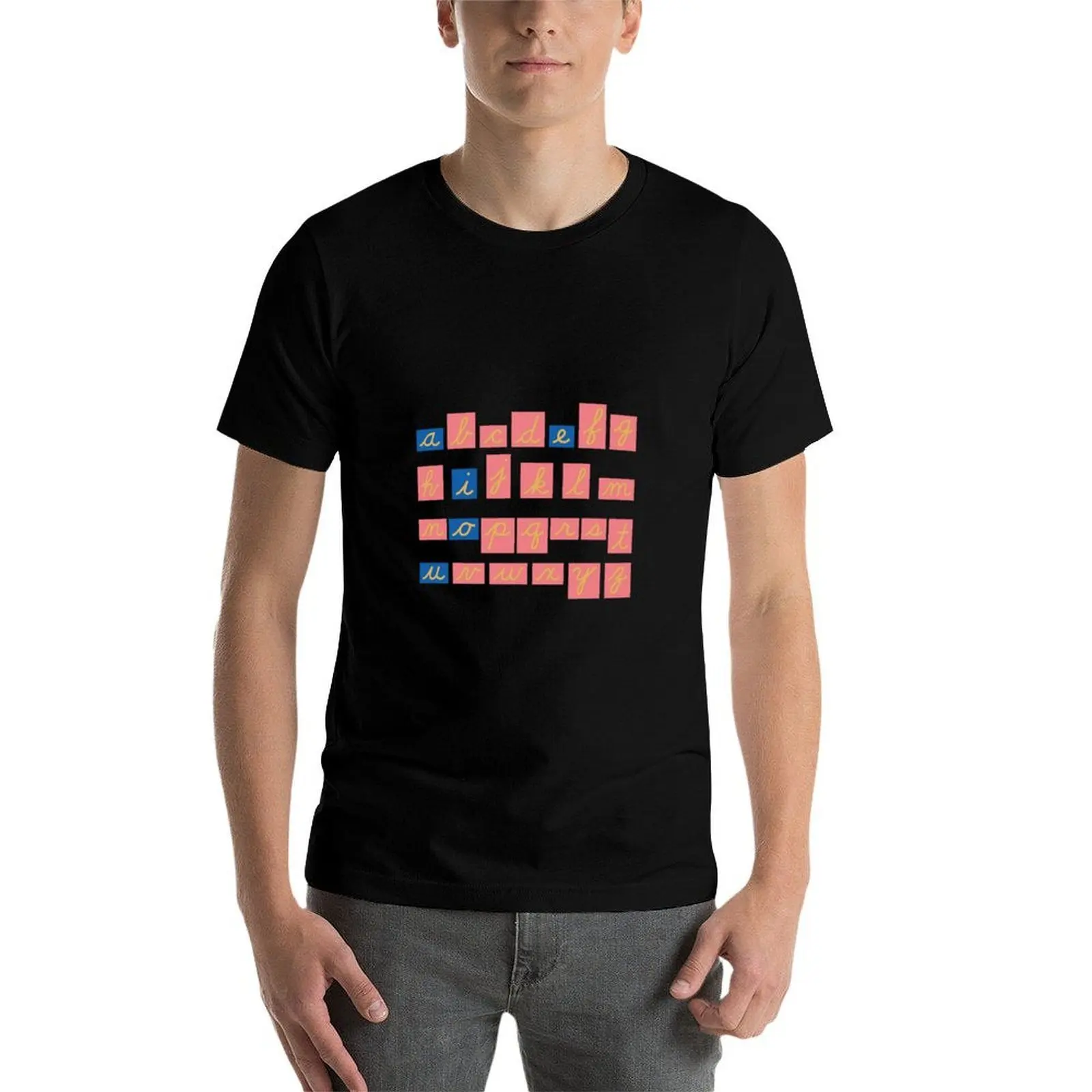 Montessori Sandpaper Letters Cursive Alphabet Tiles T-Shirt Casual Daily Wear Short Sleeve Top - view 4