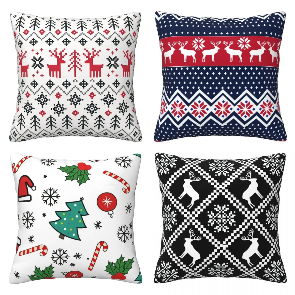 Christmas Deer Christmas Tree Combination Elements Throw Pillows Dachshunds Sweater Pattern polyester Digital printing