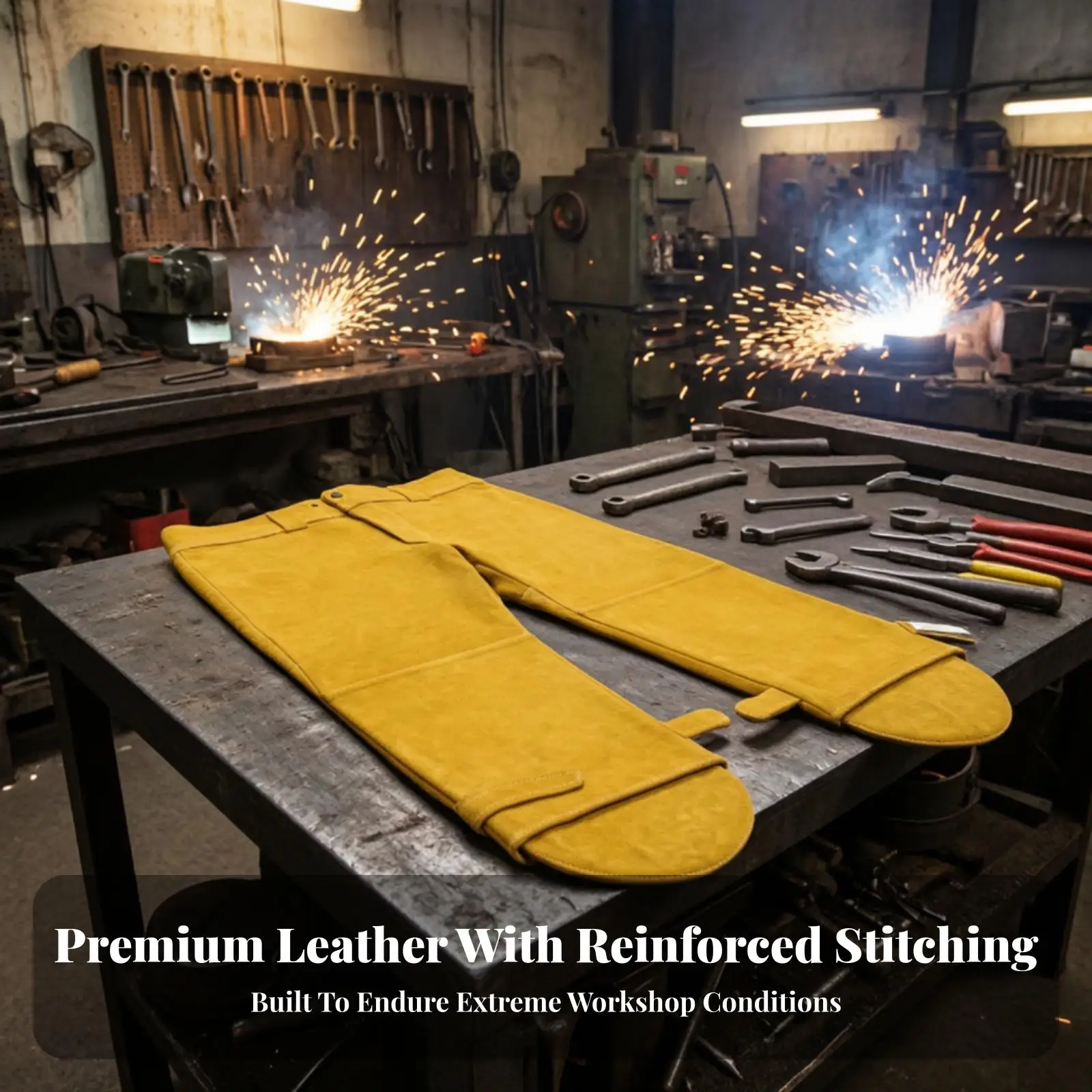 Heavy Duty Cowhide Welding Protective Pants for Metal Fabrication Work Flame Proof Trousers with Sturdy Construction